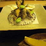 もめん - 稚鮎のふらいと一寸豆。