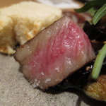 神保町 傳 - 茄子田楽と牛肉の炙り