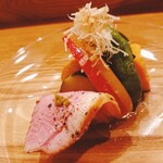 鮨 おくの - 夏野菜の揚げ浸しと合鴨