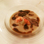 イル プレージョ - 前菜　ポルチーニ茸のベルベータ　エビの旨味を添えて