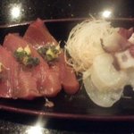 与五郎寿司 - 刺身（初鰹、タコ）