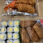寿司治 - エビフライ、玉子海苔巻き、稲荷