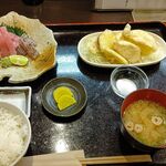 酒と肴 よしまさ - 日替わりのお造り天ぷらセット ８８０円