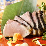 Grilled yellowtail with straw