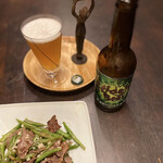 Hideji Beer - サンド豆と牛肉炒めと