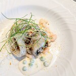 La Brianza - ケンサキイカ炭火焼きグリーンカレーソースからすみ。香ばしい炭火焼きの香り丁度いい具合い歯ざわりイカの甘いこと、からすみの塩気がまた丁度よくて。ほのかにカレー香るココナッツ感あるソースがこれまた巧み☆★