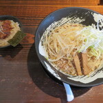 客野製麺所 - 冷やぶっかけ(ひもかわ麺）750円　＋　ミニパーコー丼　200円