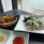 道の駅 みつ シーサイドレストラン 魚菜屋 - タコから揚げ/480円と鱧の湯引き/900円