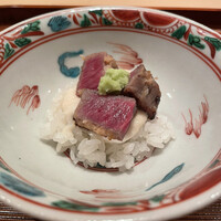 愚直に - 但馬牛だかの味噌焼き、自然薯を挟んだ飯蒸し。肉の脂が上品！