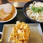 はなまるうどん - 料理写真:かけ（中）、おでん（厚揚げ、大根）、かき揚げ