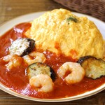 Tomato Omelette Rice with eggplant and shrimp