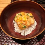 天麩羅 巽 - トウモロコシと小海老、大葉のかき揚げの天丼