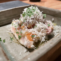 とり茶太郎 - 名古屋コーチン腿とホロホロ鳥胸たたき(刻み無花果と山山葵)