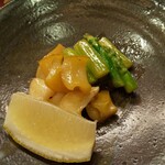 割烹　梅津 - ツブ貝とアスパラ炒め