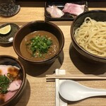 中華蕎麦 とみ田 - TOKYO-X豚骨魚介つけめん+しっとりお肉ご飯+塩・平兵衛酢