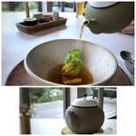 MAISON LAFITE - ◆赤雲丹（唐津）、ポレンタ（トウモロコシの粉で作られたお料理） 別に用意された「軍鶏を使用したソース」をかけて頂きます。