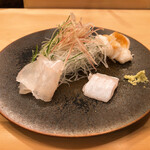 木挽町 とも樹 - 平目、えんがわ、みる貝、刺身つま