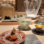 寿司栄 - 鮟肝の飴煮 いぶりがっこ