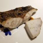 馳走 啐啄一十  - ⑬黒鯥(静岡県駿河湾産、サスエ前田魚店、5日寝かせ)のふっくら炭火焼き、煮海老芋(和歌山県産)添え
      産卵期は春、旬は秋～冬
      これまでは暴力的な脂のりを揚げ焼きにして更に脂を活性化させて提供されてました