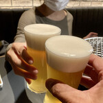 焼肉ホルモン 風土. - 風土ビールで乾杯！コレ旨いので2杯！