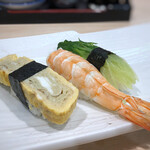 寿司 味処 河童 - ◆玉子焼き、海老、カイワレこの3種の組合わせは好み。