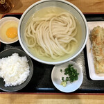 うどん処 重己 - お昼のセットメニュー 冷やかけ＋鯛ちくわの天ぷら＋卵ごはん