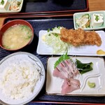 十八番 - 天然ぶり刺し＆串カツ定食。¥850。