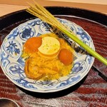 日本料理 研野 - 月見玉子豆腐、出汁のジュレ、ジャンボなめこ