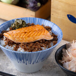 Rich salmon harasu with rice