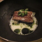 Itsuki - のど黒の炭火焼　茶豆　レタス　ノドグロ出汁と茶のオイル