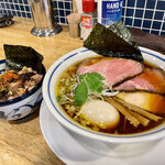 手打式超多加水麺 ののくら - 特製中華そば＋チャーシューご飯