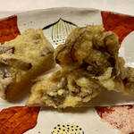 旬菜 おぐら家 - 原木椎茸と鳴門金時の天ぷら