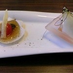ズイホウ ジュニアカフェ - 1,300円のランチの前菜。おいしく手の込んだホタテと生春巻き。