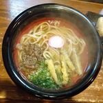 春月庵 - 肉うどん830円＋ごぼ天150円＋かしわおにぎり150円