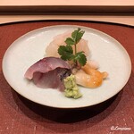 御料理 寺沢 - 黒鯵､伊勢海老､石垣貝の造り