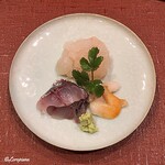 御料理 寺沢 - 黒鯵､伊勢海老､石垣貝の造り