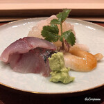 御料理 寺沢 - 黒鯵､伊勢海老､石垣貝の造り