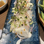 Koshitsu Niku Baru Saitama Nikunokai Puremiamu - 真鯛のカルパッチョ¥790
                        思いの外安い感じですが鯛は熟成されてます
                        カルパチョかなぁ