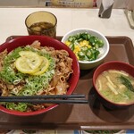 Sukiya - ねぎ塩レモン豚丼(期間限定)メガ盛+オクラサラダセット