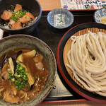 久兵衛屋 - 秋なすつけ汁うどんミニサーモン丼定食