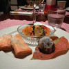 ツバキハラ - 料理写真:前菜　ラタトゥイユ・アジの春巻き玉ねぎソース・生ハムとプラムとチーズのきんつば風