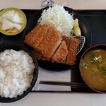 Matsunoya - ロースカツ＆ヒレカツ定食(ご飯大盛)豚汁変更、お新香