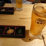 銘柄焼き鳥ともつ鍋の居酒屋 鳥京 - お通し＆コーン茶ハイ