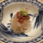 鮨 大地 - 白海老と鯛の肝　絶品でした！