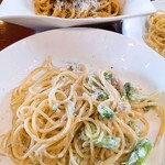 Sereno di primavera - パスタは③のメイン料理付のランチは、やや少なめサイズが来ます。
                        「ツナとブロッコリーのクリームパスタ」クリームが美味しい（≧∇≦）