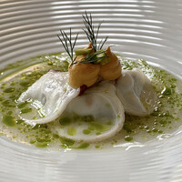 小笠原伯爵邸 - タコ ディルのエッセンス ピスタチオ ロメスコソース
                    ディルの爽やかな香りとほろ苦さが蛸に風味付けをしてます。
                    下には甘みのあるグランドペチカ、不思議と蛸に合い美味しい、スペイン料理の特徴なのかな。