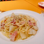158352479 - ランチ　スパゲッティ、ベーコンとじゃが芋のカチョエペペ
