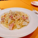 158352482 - ランチ　スパゲッティ、ベーコンとじゃが芋のカチョエペペ