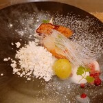 h Kyo gastronomy KOZO - デザート　液体窒素のバニラやスパークリングシャインマスカット