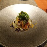 琵琶湖畔 おごと温泉 湯元館 - 彩り野菜と雲丹・北寄貝を柚子風味のジュレと共に